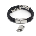 Yudan Jewelry Stainless Steel Leather Bracelet Adjustable